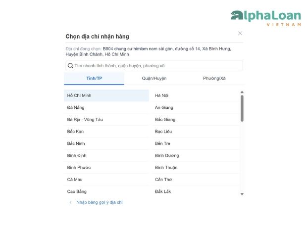 nhập địa chỉ mua trả góp