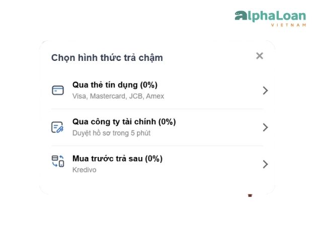 chọn hình thức mua trả góp