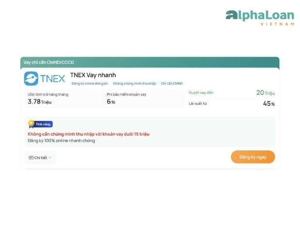 đăng ký vay TNEX trên Alphaloan