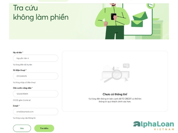 tính năng tra cứu khoản vay không làm phiền qua website FE Credit