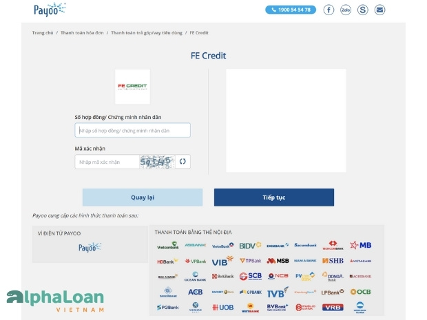 nhập thông tin tra cứu khoản vay FE Credit trên Payoo