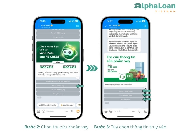 xem thông tin khoản vay FE Credit qua chatbot Zalo