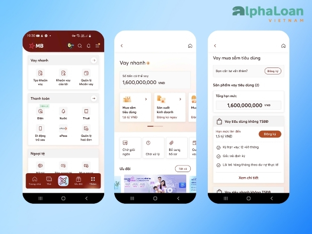 giao diện vay tiền trên app MB Bank